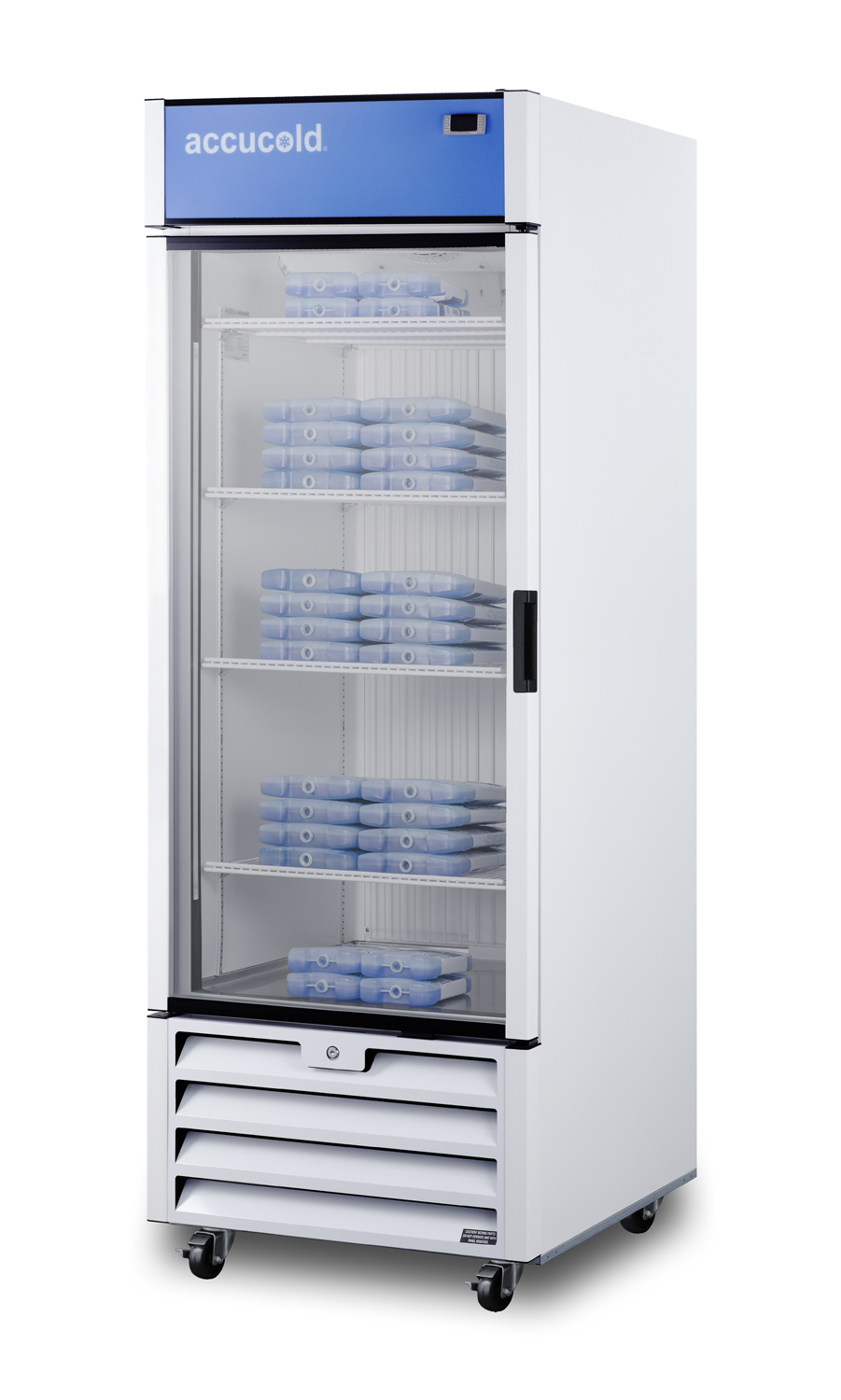 21.34 cu.ft. general purpose healthcare all-freezer with self-closing glass door, front lock, and white cabinet